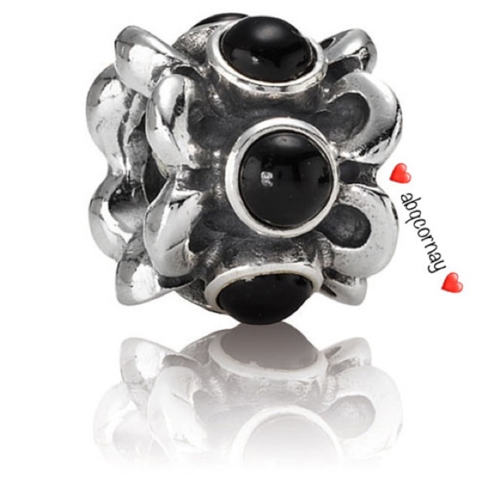 EUC Pandora 790470O Sterling Silver Black Onyx Forget Me Not Bead/Charm